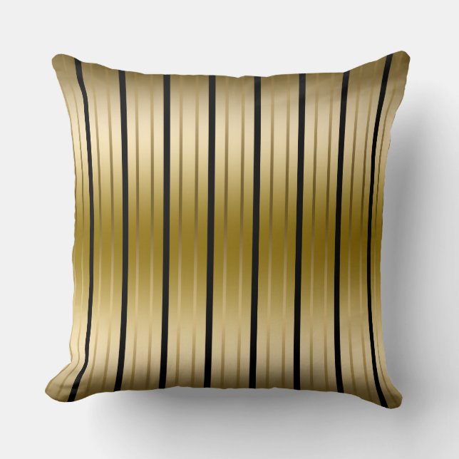 Elegant Black And Gold Stripes Throw Pillow (Front)