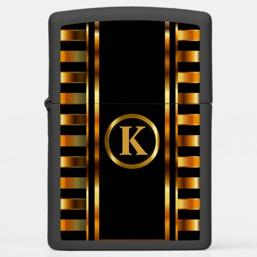 Elegant Black and Gold Stripes with a Monogram Zippo Lighter