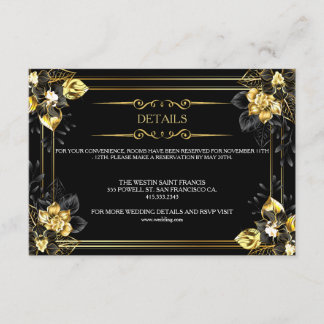 Elegant black and gold summer wedding enclosure card
