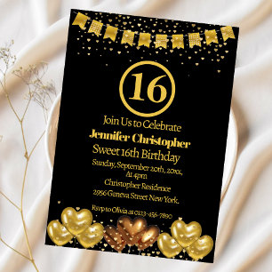 Elegant Black and gold Sweet 16 Birthday Party Invitation