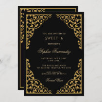 Elegant black and Gold Sweet 16  Invitation