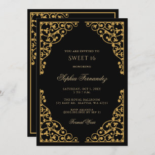 Elegant black and Gold Sweet 16 Invitation