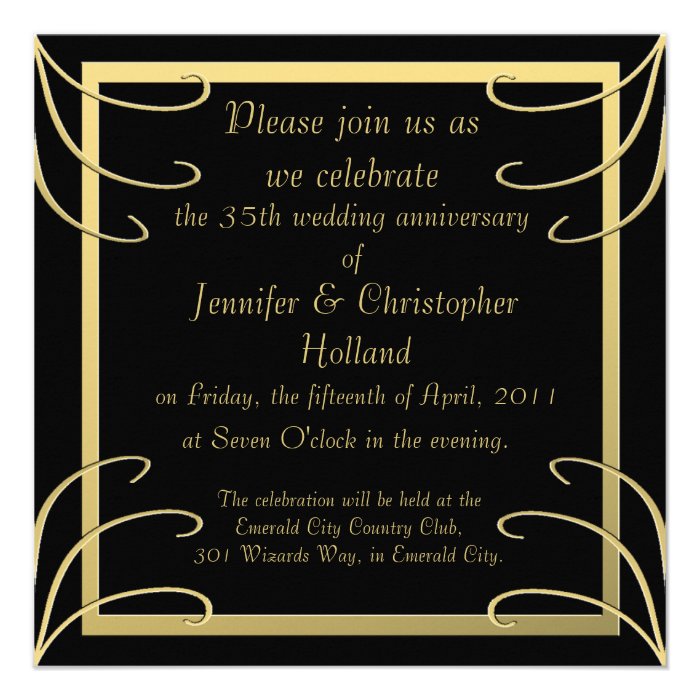 Elegant Black and Gold Swirl Anniversary Custom Invitations