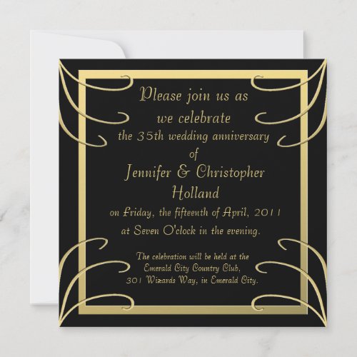 Elegant Black and Gold Swirl Anniversary Custom Invitations