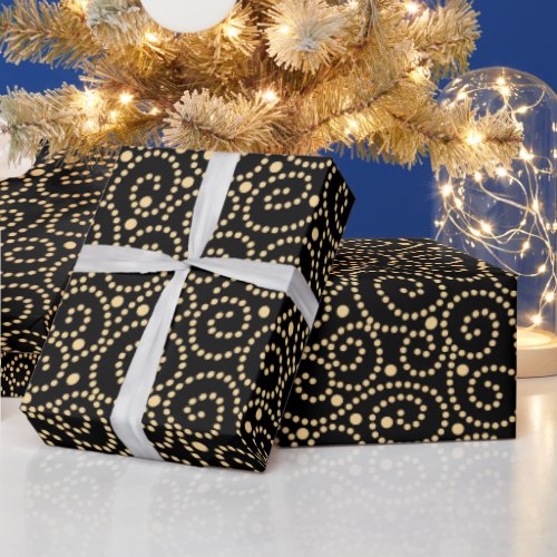 Elegant Black and Gold Swirls Pattern Wrapping Paper