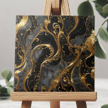 Elegant Black and Gold Swirls with Marble Accents Ceramic Tile<br><div class="desc">This exquisite tile features an opulent design that seamlessly blends sophistication with artistic flair. The background is a rich, deep black, adorned with intricate swirls and flourishes in gleaming gold. The gold accents are meticulously detailed, creating a sense of movement and elegance that captures the eye. The marbled effect in...</div>