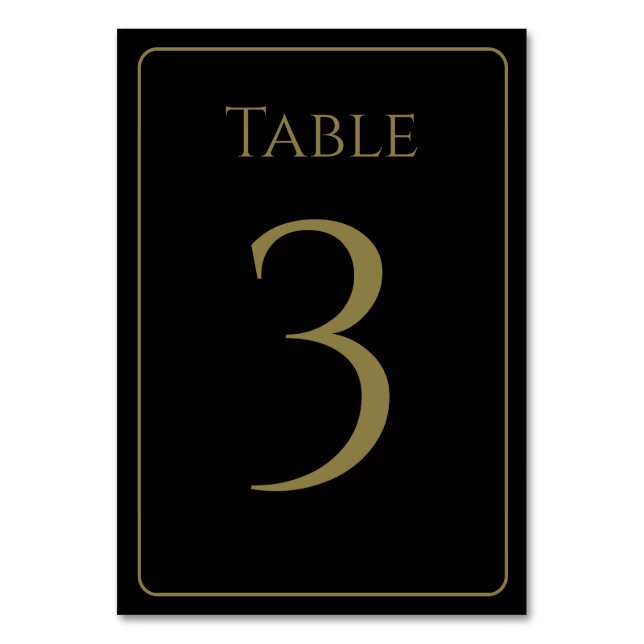 Elegant Black and Gold Table Number (Front)