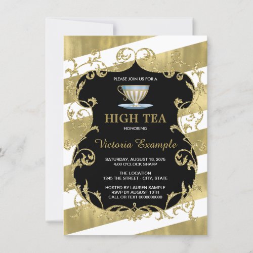 Elegant Black and Gold Tea Party Invitation