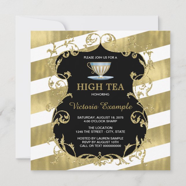 Elegant Black and Gold Tea Party Invitation (Front)