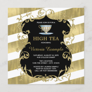 Elegant Black and Gold Tea Party Invitation