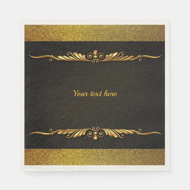 Elegant black and gold template, customize, napkins (Front)