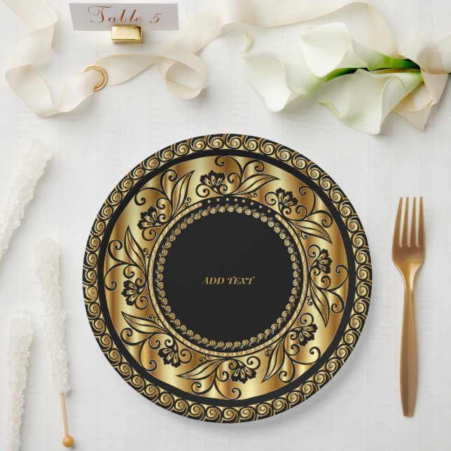 Elegant black and gold TEMPLATE Paper Plates (Wedding)