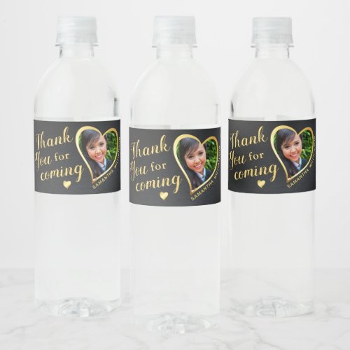 Elegant Black and Gold Thank You 2023 Graduation Water Bottle Label