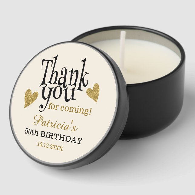 Elegant Black And Gold Thank You 50th Birthday Mini Candle Favors (Corner)