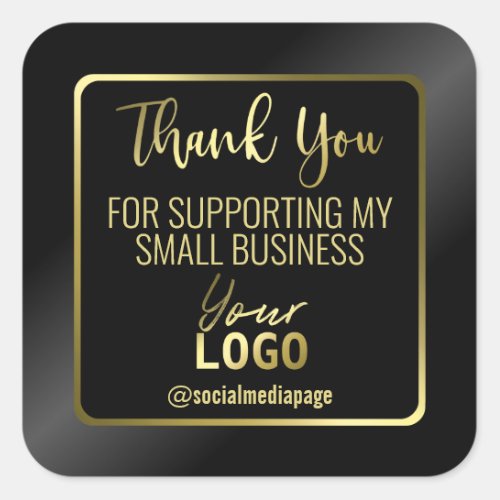 Elegant Black And Gold Thank You Business Logo Square Sticker