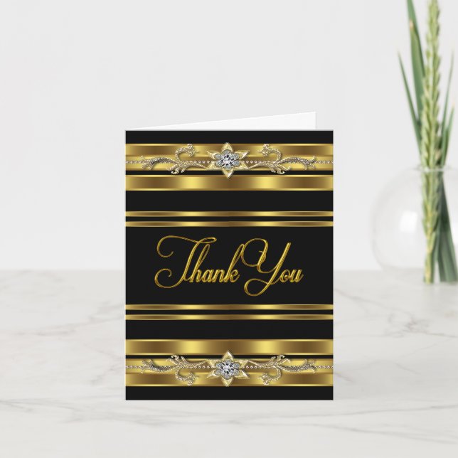 Elegant Black and Gold Thank You Cards (Front)