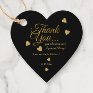 Elegant Black And Gold Thank You Heart Wedding Favor Tags