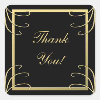 Elegant Black and Gold Thank You Square Sticker