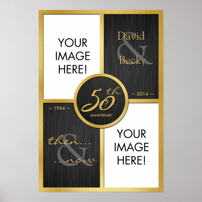 Elegant Black and Gold Then & Now 50th Anniversary Poster | Zazzle