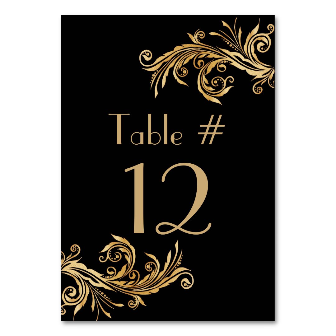 Elegant Black and Gold Tone Wedding Table Number | Zazzle