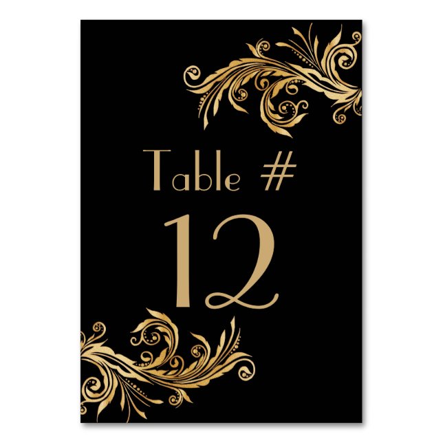 Elegant Black and Gold Tone Wedding Table Number (Front)