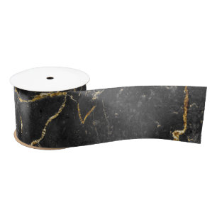 Elegant Black and Gold Trendy Luxury Marble effect Satin Ribbon