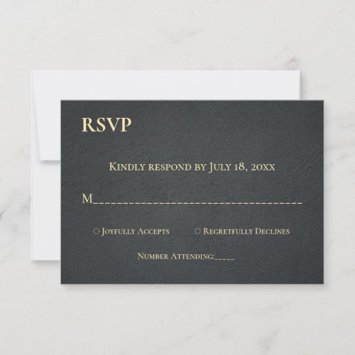 Elegant Black And Gold Typography Rustic Wedding RSVP Card