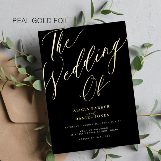 Elegant black and gold typography wedding foil invitation (Creator Uploaded)