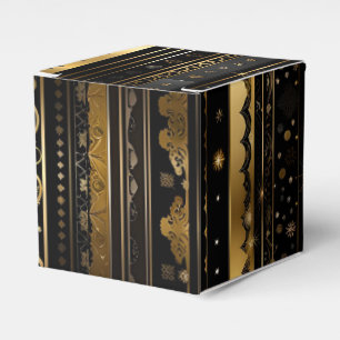 Elegant Black And Gold Vertical Striped Cube Favor Boxes