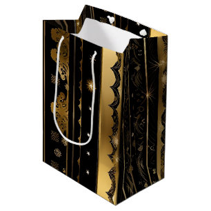 Elegant Black And Gold Vertical Striped  Medium Gift Bag