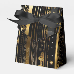 Elegant Black And Gold Vertical Striped Tent Favor Boxes