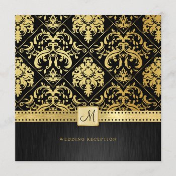 Elegant Black And Gold Vintage Damask Reception Invitation by weddingsNthings at Zazzle