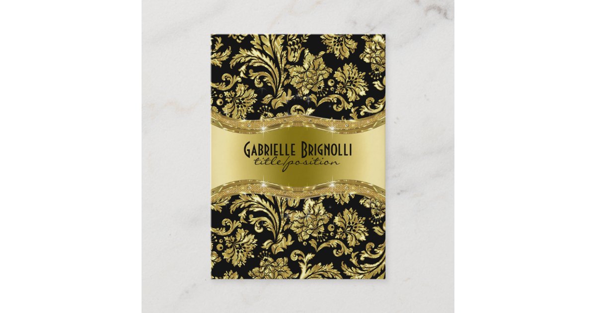 Elegant Black And Gold Vintage Damasks 4 Business Card | Zazzle