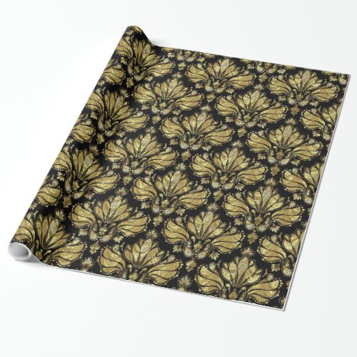 Elegant Black And Gold Vintage Floral Damasks Wrapping Paper