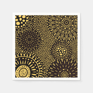 Elegant Black and Gold Vintage Floral Pattern Napkins