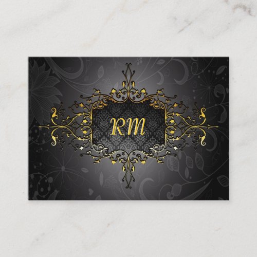 Elegant Black And Gold Vintage Gold Lace Frame Business Card