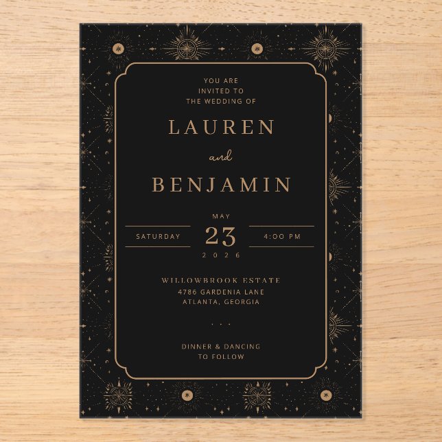 Elegant Black and Gold Vintage Wedding Invitation (Front)