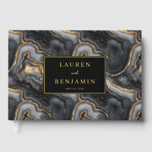 Elegant Black and Gold Waves Foil Guest Book