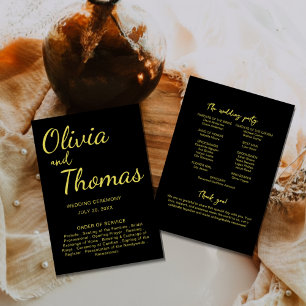 Elegant Black and Gold Wedding Ceremony Program 