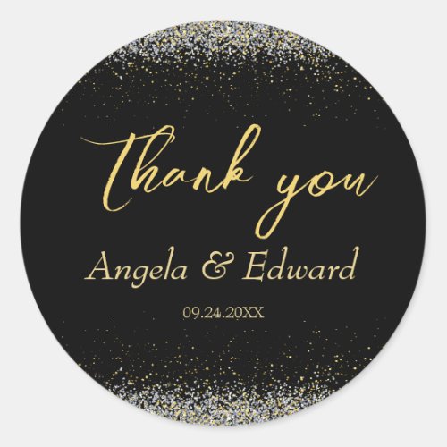 Elegant Black And Gold Wedding  Classic Round Sticker