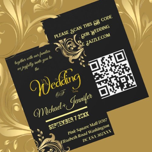 Elegant Black and Gold Wedding Custom QR Code Invitation