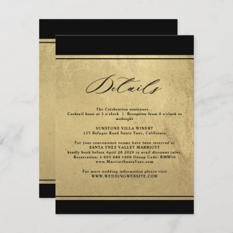 Elegant Black And Gold Wedding Details Enclosure C | Zazzle