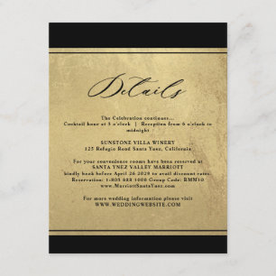 Elegant Black and Gold Wedding Details Enclosure C Card