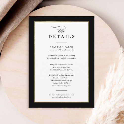 Elegant Black and Gold Wedding Details Enclosure Card