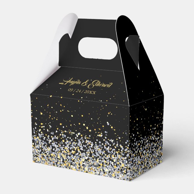 Elegant Black And Gold Wedding Favor Box (Front Side)