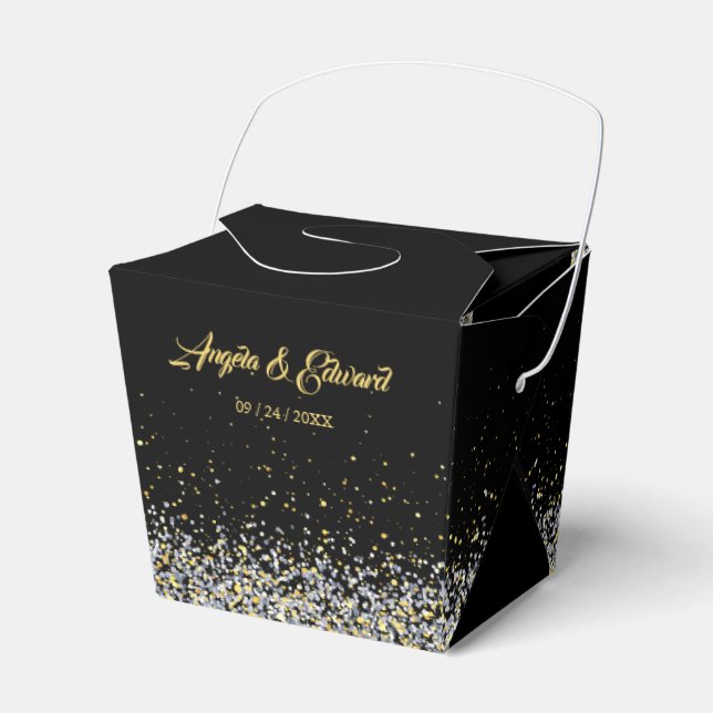 Elegant Black And Gold Wedding Favor Box (Front Side)