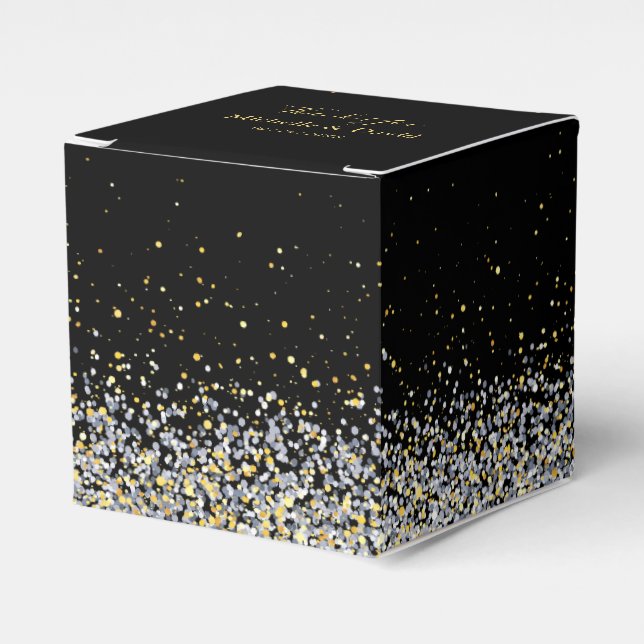 Elegant Black And Gold Wedding Favor Box (Front Side)
