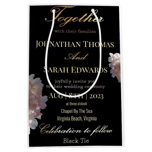 Elegant Black And Gold Wedding Favor Gift Bag (Front)