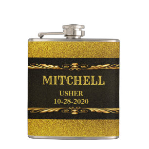 Elegant Black and Gold Wedding Flask