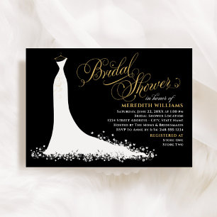 Elegant Black and Gold Wedding Gown Bridal Shower Invitation